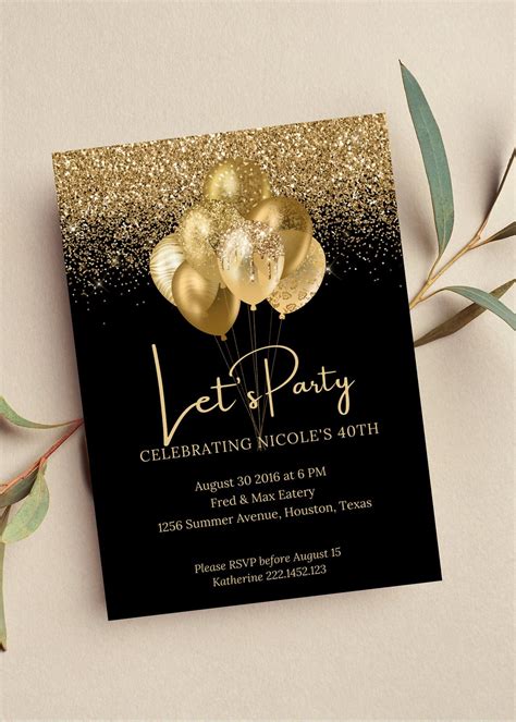 Black Gold Birthday Invitation Template