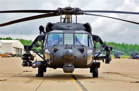 A Black Hawk helicopter with armament