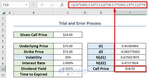 Implementing Black Scholes in Excel