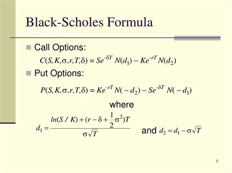 Black Scholes Formula Calculation