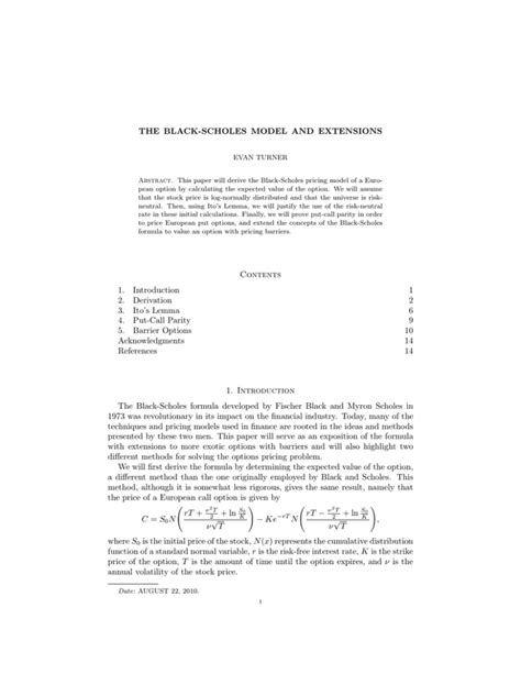 Black Scholes Model Extensions Description