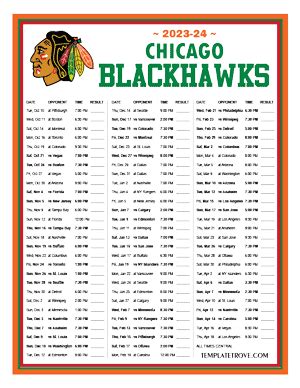 Chicago Blackhawks Printable Schedule 2023-2024