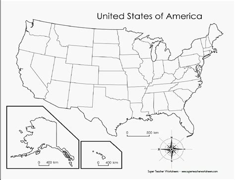 Blank 50 States Map Printable for Students