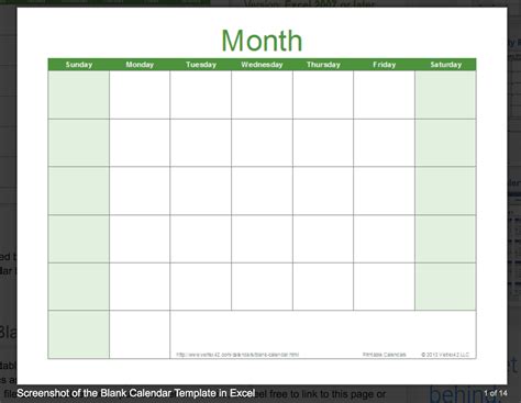 A blank calendar template for Microsoft Excel