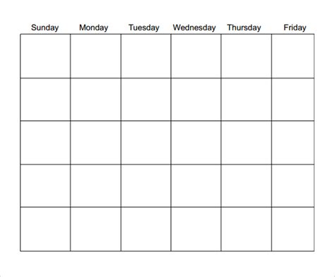 A blank calendar template in PDF format