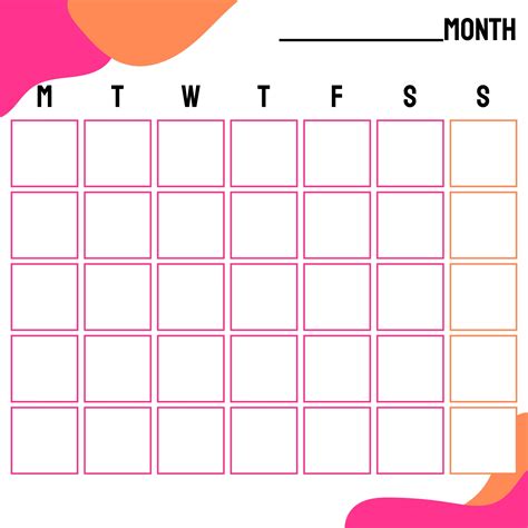 A blank calendar template for students