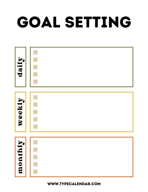 blank calendar template with goal setting