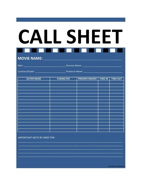 Blank Call Sheet Template