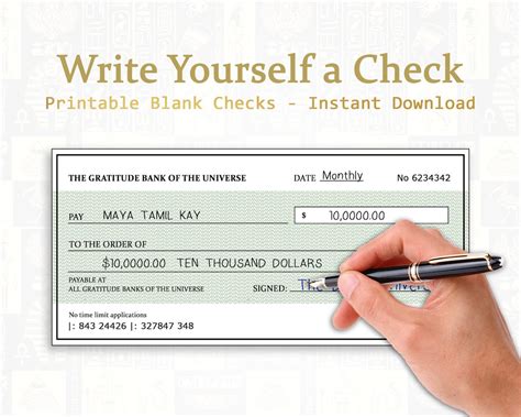 Blank check template manifestation example