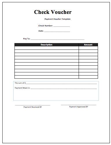 Blank check template with voucher example