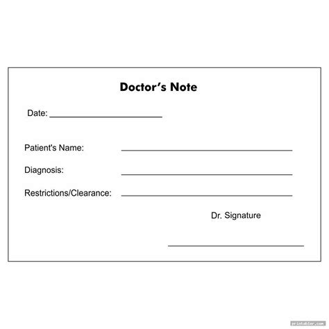 Blank doctor's note template