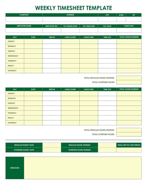 Blank employee timesheet template example