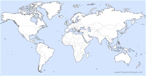 A blank world map with continents and oceans