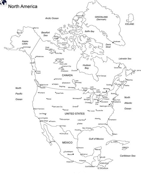 Blank North America Map with Major Cities