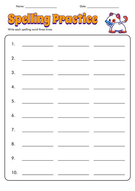 Blank Spelling Worksheet for Grade 1