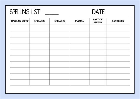 Blank Spelling Worksheet for Grade 3