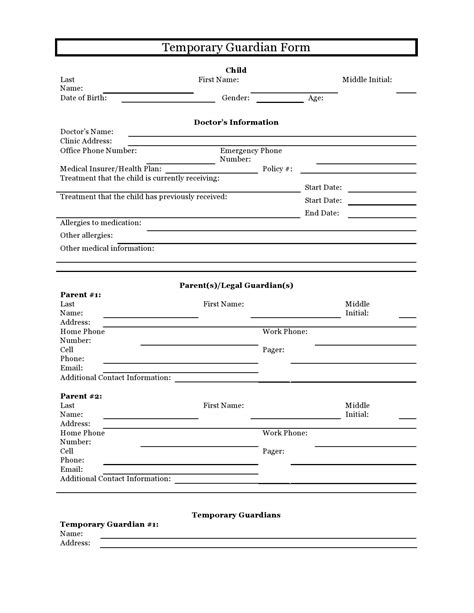 Blank Temporary Guardianship Form