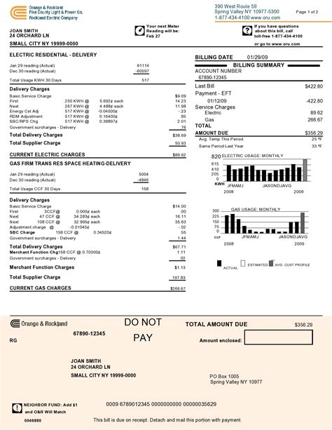 Blank utility bill form