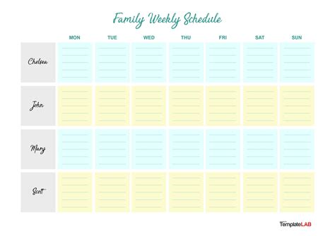 Blank Weekly Calendar Template for Families