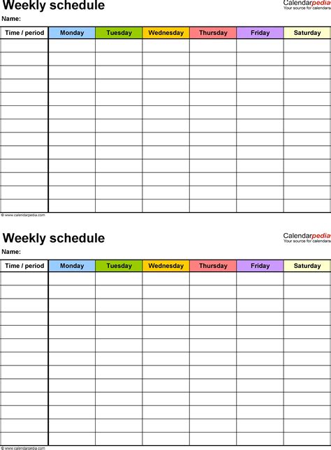 Blank Weekly Schedules