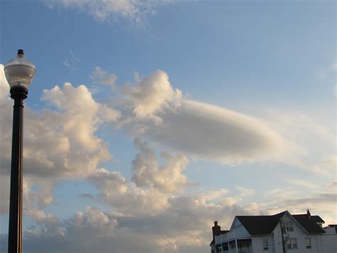 A blimp flying through clouds