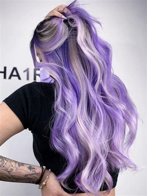 Blonde hair with light purple highlights