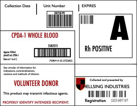 Blood bag label template example