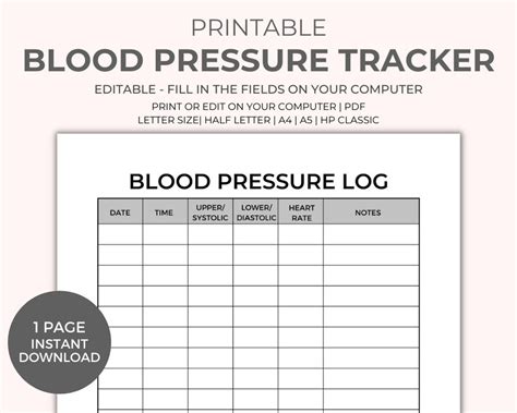 Blood Pressure Tracking Log