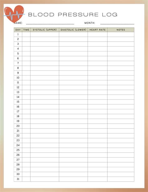 Blood Pressure Tracking Chart