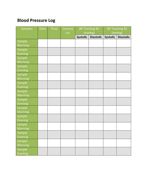 Blood pressure tracking in Excel