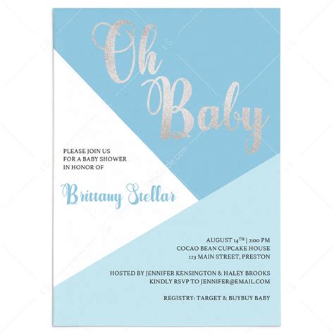 Blue and Silver Baby Shower Invitation Template Designs