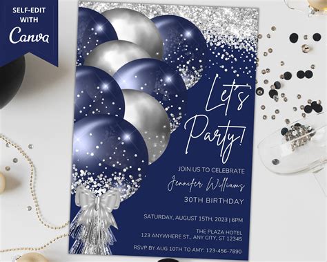 Blue and Silver Birthday Invitation Template