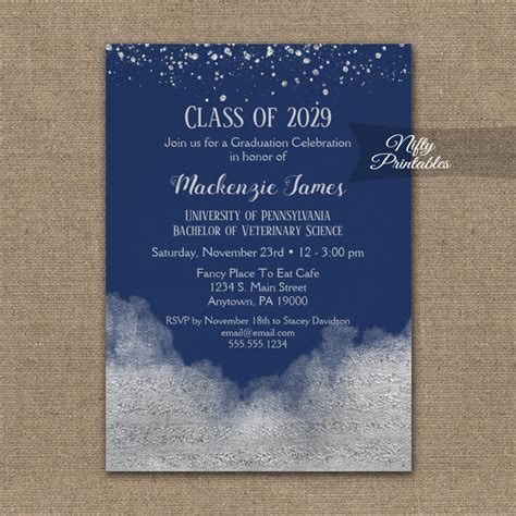 Blue and Silver Graduation Invitation Template Ideas