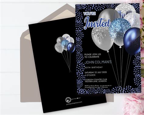 Blue and Silver Party Invitation Template Ideas