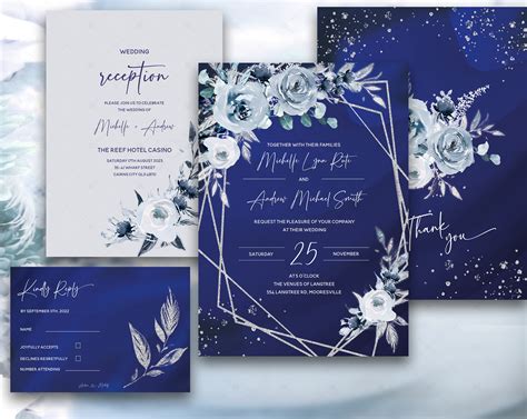 Blue and Silver Wedding Invitation Template