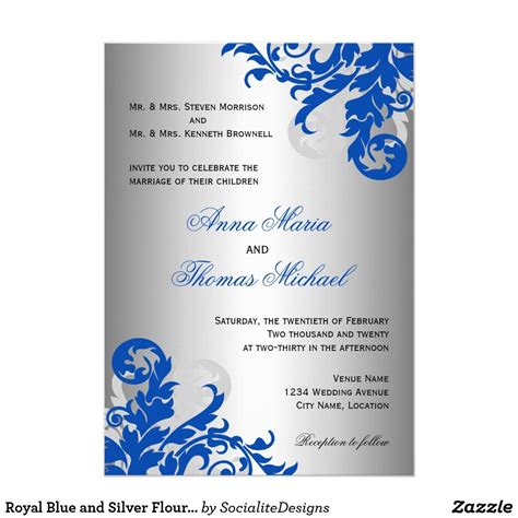 Blue and Silver Wedding Invitation Template Designs