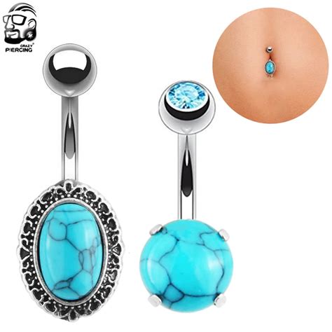 Blue body piercing belly button