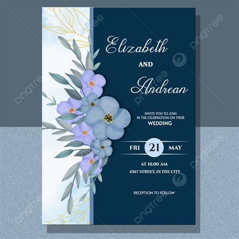 Modern Blue and Gold Wedding Invitation