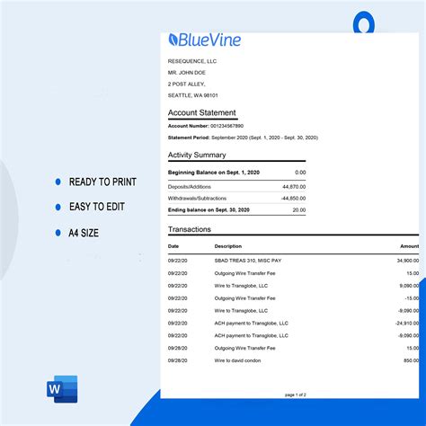 Bluevine Bank Statement Template Online Generator