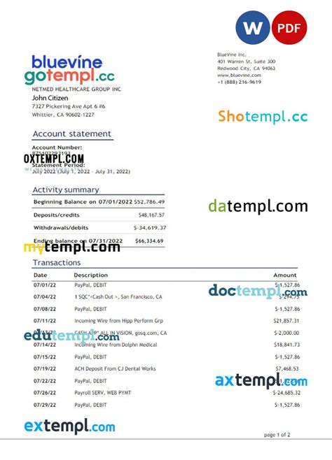 Bluevine Bank Statement Template PDF Editor