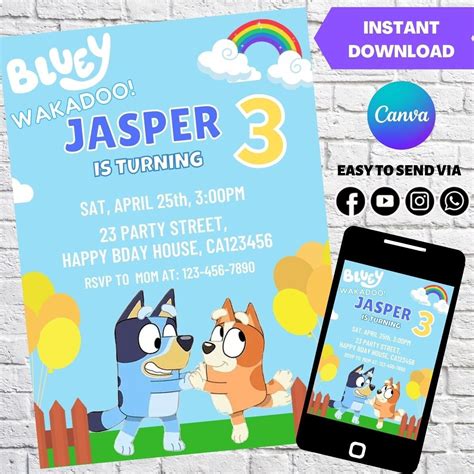 Bluey birthday customizable invitation template