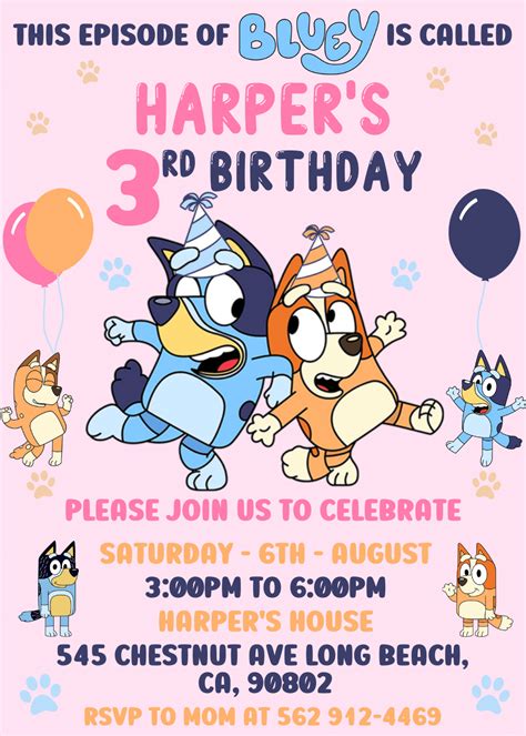 Bluey Birthday Invitation Template 3