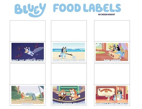 Bluey Food Labels Printable Templates