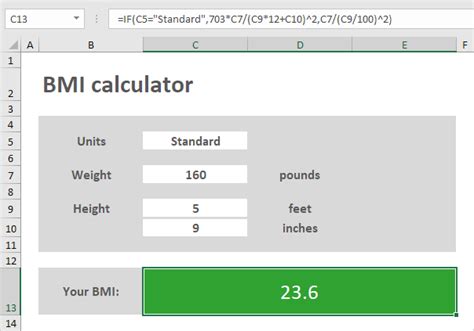 BMI Formula Excel Example