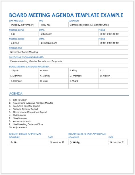 Board Meeting Template in Word