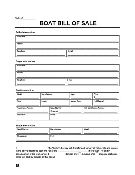 Boat Bill of Sale Form