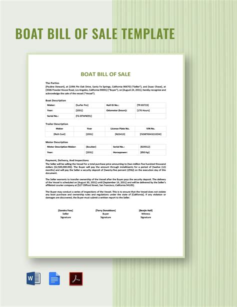 Boat Bill of Sale Template in Minnesota