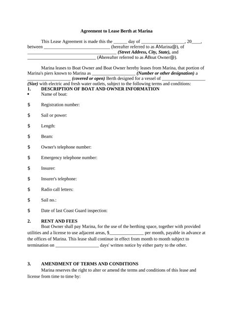 Boat Slip Lease Agreement Template Example