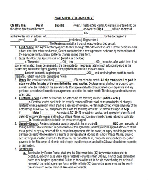 Boat Slip Rental Agreement Template PDF Example