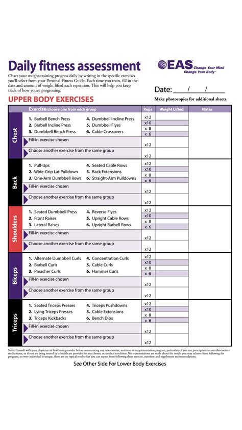 Body for Life Workout Sheet